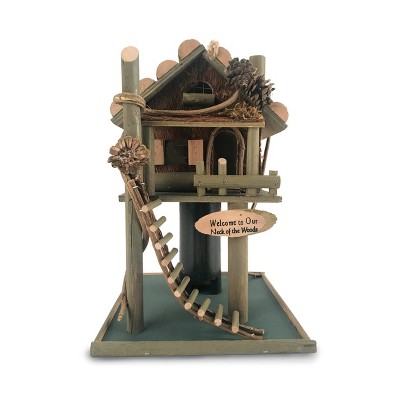 7.8" Wood Tree House Bird Feeder Brown - Zingz & Thingz