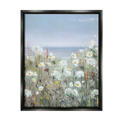 Stupell Industries Spring Flowers Ocean View Framed Floater Canvas Wall Art