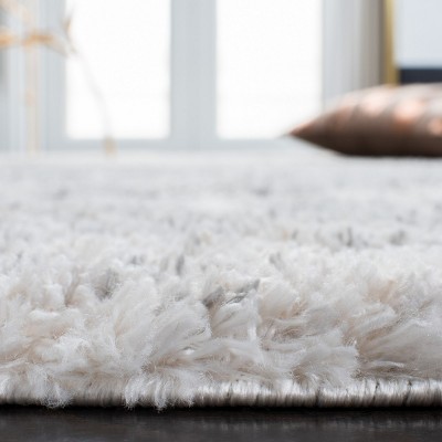 Ivory Shag Square Rug Hand-Knotted Easy Care Synthetic 59"
