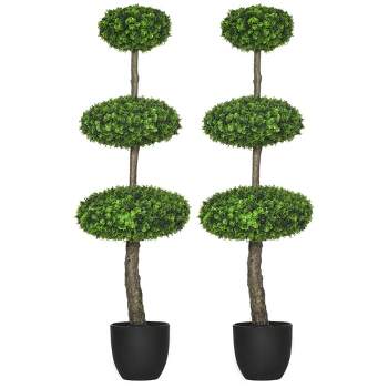 HOMCOM Set of 2 Artificial Plants Home Decor Indoor & Outdoor Plants Fake Boxwood Topiary Trees in Pots, Faux Trees, 43.25"