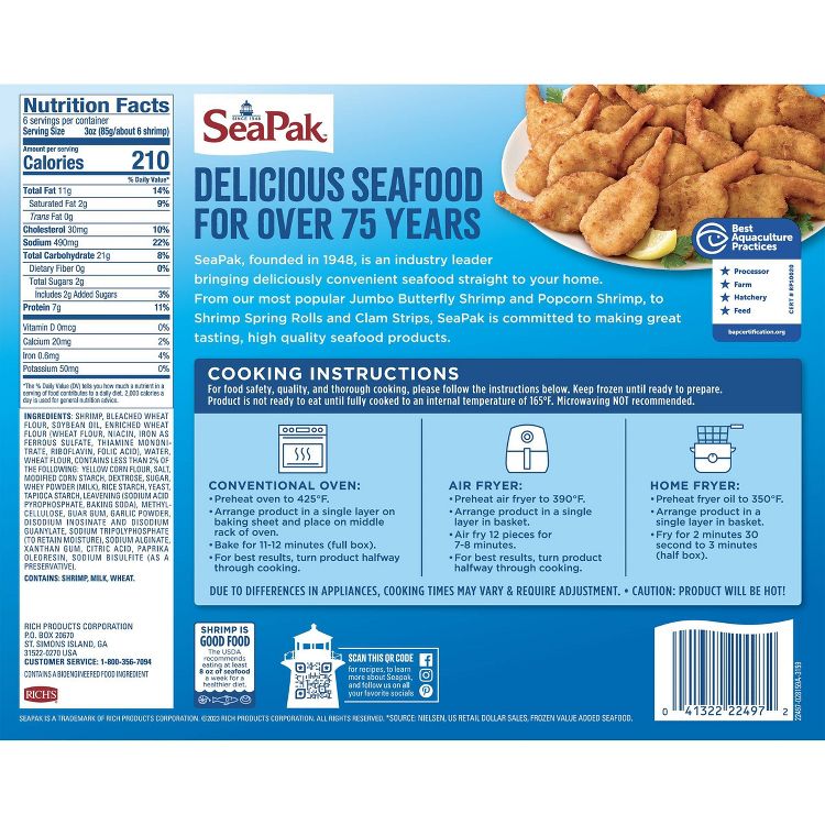 Sea Pak Butterfly Shrimp with Crispy Breading - Frozen - 18oz, 2 of 7