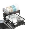 DOMETOUR 2 Tier Dish Drying Rack for Kitchen Counter, Black Metal Dish Drainer with Drainage System, Large Capacity, Space Saving & Rust-Resistant - 2 of 4