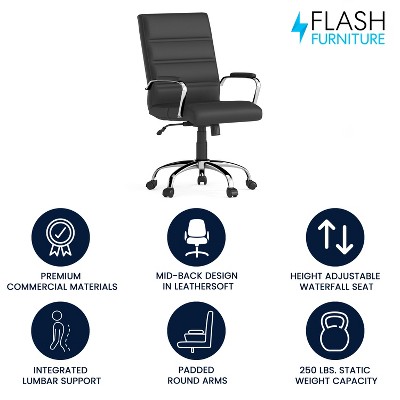 Sleek Mid-Back Black LeatherSoft Swivel Executive Office Chair