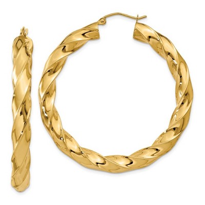 Black Bow Jewelry 5mm x 43mm Polished 14k Yellow Gold Round Twisted Hoop Earrings