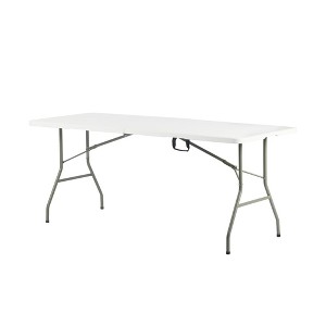 FurnitureR 6FT Folding Table, 72-Inch Plastic Portable Utility Table with Carry Handle, Fold-in-Half Table with Metal Legs for Indoor & Outdoor, - 1 of 4