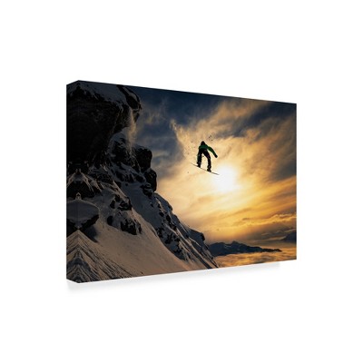 Trademark Fine Art -Jakob Sanne 'Sunset Snowboarding' Canvas Art