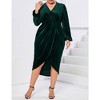 Women's Plus Size Velvet Dress V Neck Long Sleeve Bodycon Ruched Wrap Dress Casual Party Cocktail Dresses - 4 of 4