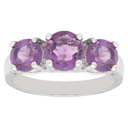 2.25 CT.T.W. Round-Cut Amethyst 3-Stone Prong Set Ring Silver Plated (Size 7), Women's, Purple