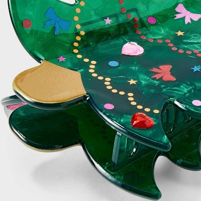 Christmas Tree with Heart Gem Claw Hair Clip - Green - image 3