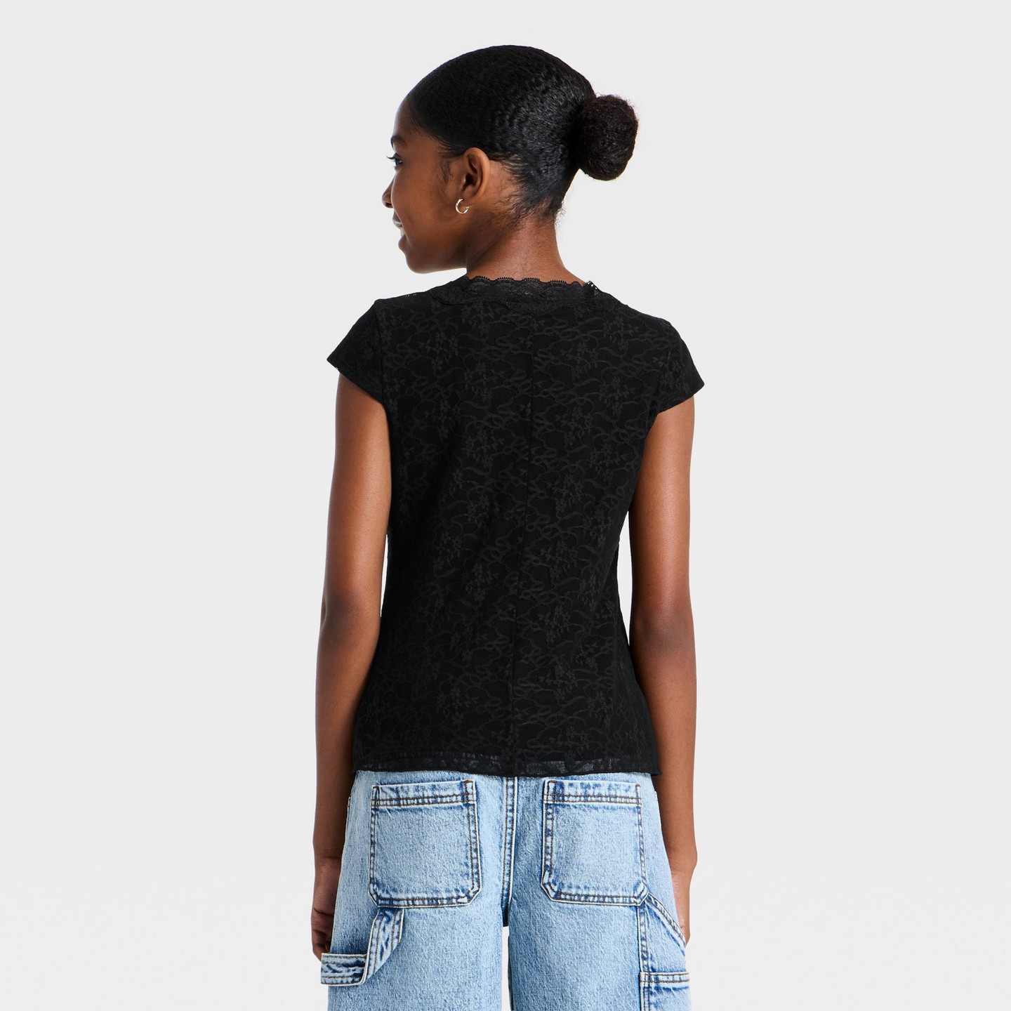 Топ Art Class Lace Cap Sleeve Top для девочек, цвет: Чёрный — фото 2