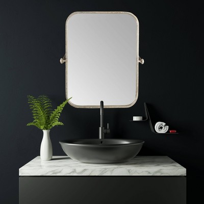 Elegant Rectangular Wood and Metal Pivoting Wall Mirror in Silver and Gold