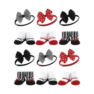 Hudson Baby Infant Girl 12Pc Headband and Socks Giftset, Red Houndstooth, One Size - 1 of 2