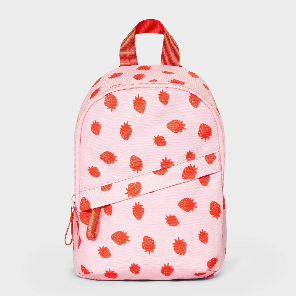 Photos - Travel Accessory Girls' 11" Mini Backpack with Strawberries and Diagonal Zipper - Cat & Jac