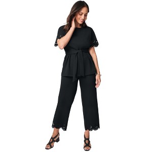 Jessica London Women's Plus Size Stretch Knit Crepe Laser Cut Set - 1 of 4
