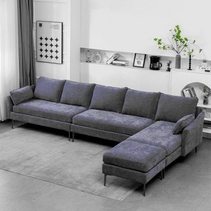 EROMMY U Shaped Sectional Sofa,Chenille Convertible Sectional Couch Ottman for Living Room,Blue - 1 of 4