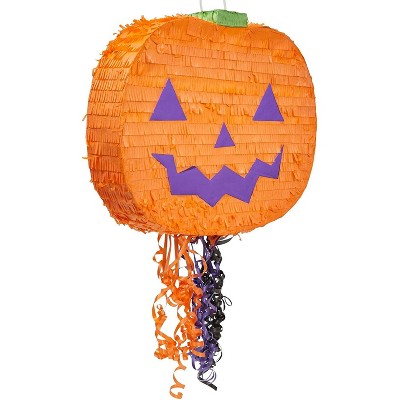 Spooky Central Small Pumpkin Pinata for Halloween Party, Pull String (16.5 x 13 x 3 In)