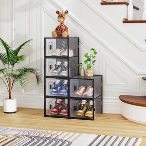 KTMBDW Shoe Box Organizer Set of 6, Stackable Plastic Shoe Box with Clear Door, Shoe Storage Box Containers,For Display Sneakers for Living Room - 1 of 4