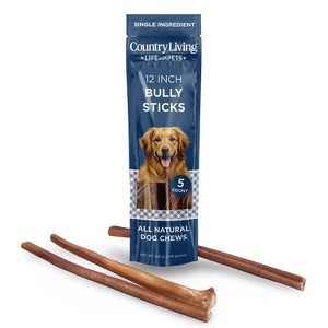 Country Living 12” Bully Sticks for Dogs – Standard – 5 Count Bag – All-Natural, Single-Ingredient, Long-Lasting Dog Chews - 1 of 4