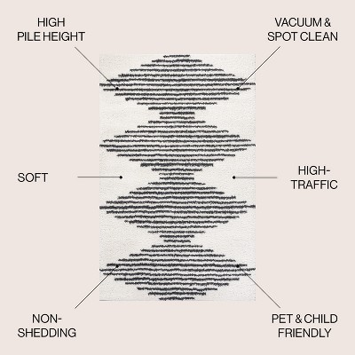 Moroccan-Inspired Mid-Century Black and Ivory Stripe Shag Rug 4' x 6'