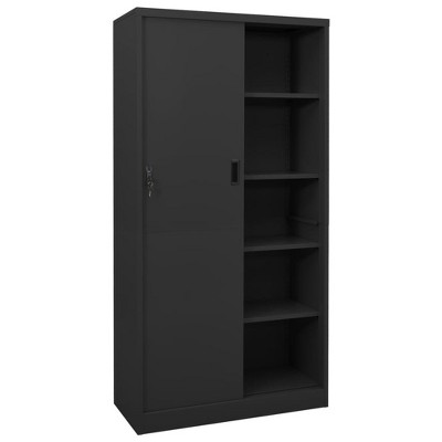 vidaXL Steel Office Cabinet with Adjustable Shelves and Lockable Sliding Door, Durable Workspace Storage- Anthracite, 35.4"x15.7"x70.9"