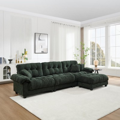 L-Shaped Sectional Sofas with Pleated Design and Matching Footstool for Living Room or Lounge Area