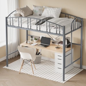Twin Size Loft Bed with Stairs and Arched Guardrail, Metal Slats Support, No Box Spring Needed, Space Saving, Noise Free - 1 of 4