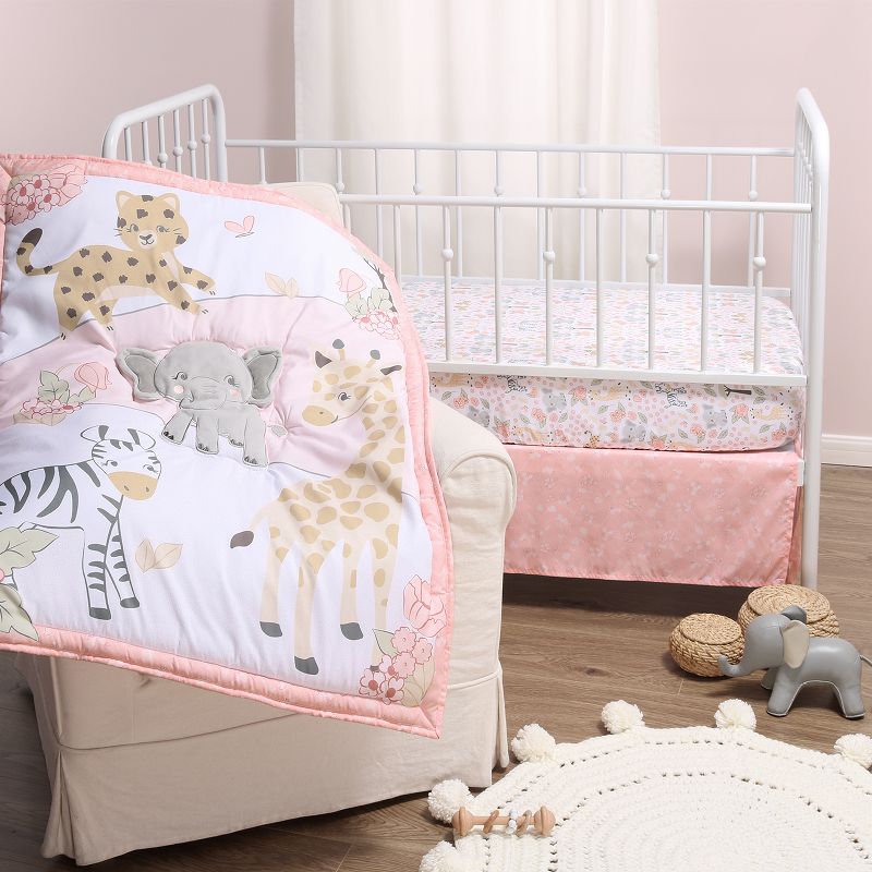 The Peanutshell Wildest Dreams Crib Bedding Set, 3pc to 12 Pc, Pink Animals for Girls, 1 of 8