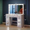 Petrimins 43"W Makeup Vanity Desk with Mirror and 3 Colors LED Lights, Glass Top Dressing Table with 7 Drawers, Vanity Table Set - 2 of 4