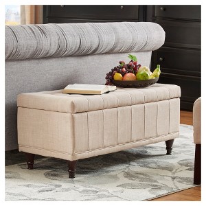 Inspire Q Hartley Tufted Linen Benches Beige: Upholstered Rectangular End of Bed Bench, Wood Frame - 1 of 4