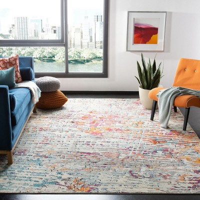 Handmade Light Blue/Orange Synthetic 9' x 12' Rectangular Area Rug