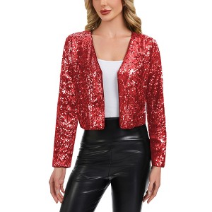 Anna-Kaci Women's Sequin Open Front Cardigan with Long Sleeves and Cropped Fit - 1 of 4