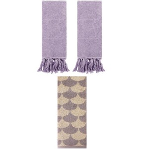 REGALWOVEN 3 Packs Geometric and Solid Absorbent Soft Cotton Hand Towel Set - 1 of 4