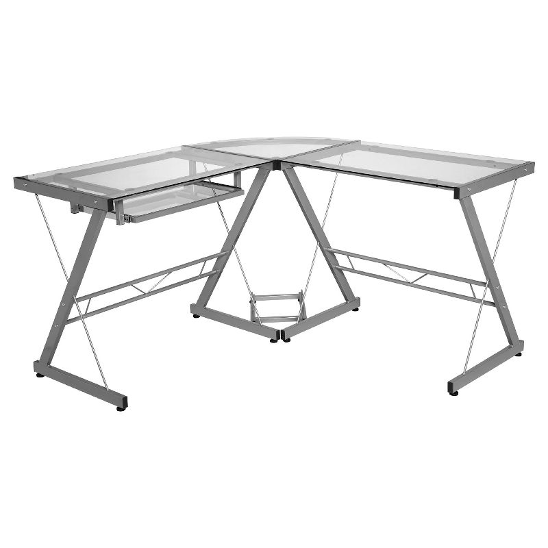 Glass L Shaped Computer Desk with Keyboard Tray - OneSpace, 2 of 8