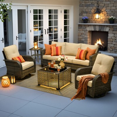 XIZZI Patio Furniture Sets Designed for Outdoor Relaxation, Comfy 3.5-Inch Cushions & 360° Swivel Action for Extra Comfort, 5 Pcs/Set, Beige