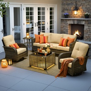 XIZZI Patio Furniture Sets Designed for Outdoor Relaxation, Comfy 3.5-Inch Cushions & 360° Swivel Action for Extra Comfort, 5 Pcs/Set, Beige - 1 of 4