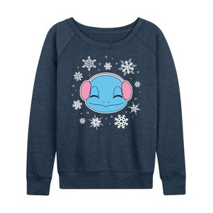 Women's - Pokémon - Squirtle And Snowflakes Lightweight French Terry Wide Neck Long Sleeve Shirt - 1 of 4