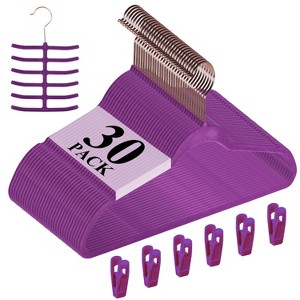 VECELO 25/30/50/60/100 pk Velvet Clothes Hangers Non Slip & Space-Saving Clothes Hangers with Finger Clips & Tie Rack 9 Color - 1 of 4