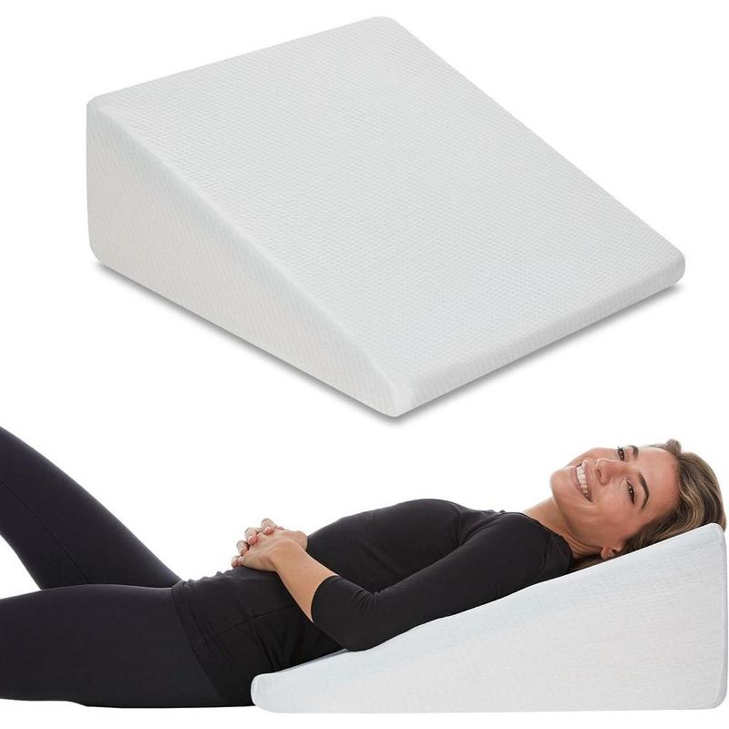 Allsett Health Bed Wedge Pillow - 10 Inch Wedge Pillow for Sleeping with Memory Foam , Lower Back Pain Support Cushion | Acid Reflux and GERD - White, 1 of 7