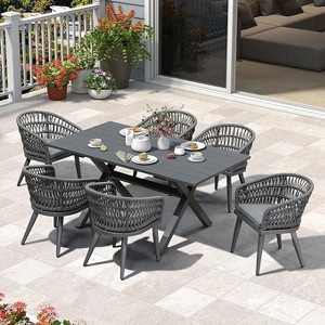 PURPLE LEAF Outdoor Dining Set All-Weather PE Rattan Patio Furniture Set with All Aluminum Frame Table and Chairs Set for Lawn Backyard Deck - 1 of 4