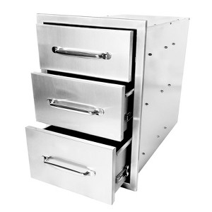 Outdoor Kitchen Drawers,14" W x 20.5" H x 23"D Stainless Steel Flush Mount BBQ Drawers with Chrome, Built-In Drawer Flush Mount for Outdoor,3-Layer - 1 of 4