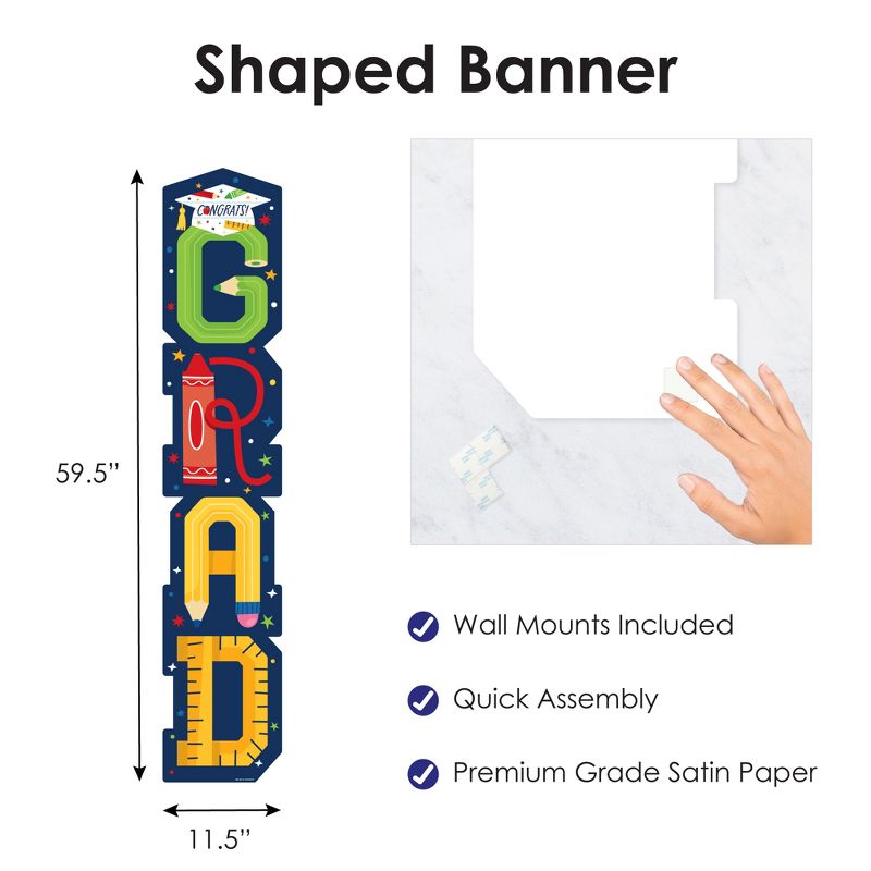 Big Dot of Happiness Elementary Graduation Banner - Vertical Shaped Banner Decorations, 4 of 10