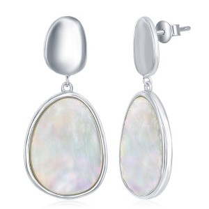 Simona Sterling Silver Shiny Oval Disc and Mother of Pearl Earrings - White - 1 of 2