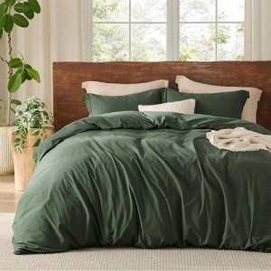 100 Washed Cotton Duvet Cover, King, Olive Green, Minimalist, GentleSoft - 1 of 4