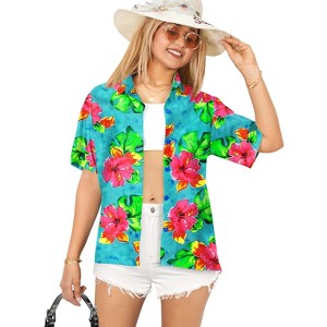 HAPPY BAY Women's Button Down Blouses Casual Summer Beach Party Blouse Shirt Dressy Colorful Short Sleeve Vacation Hawaiian T Shirts - 1 of 4