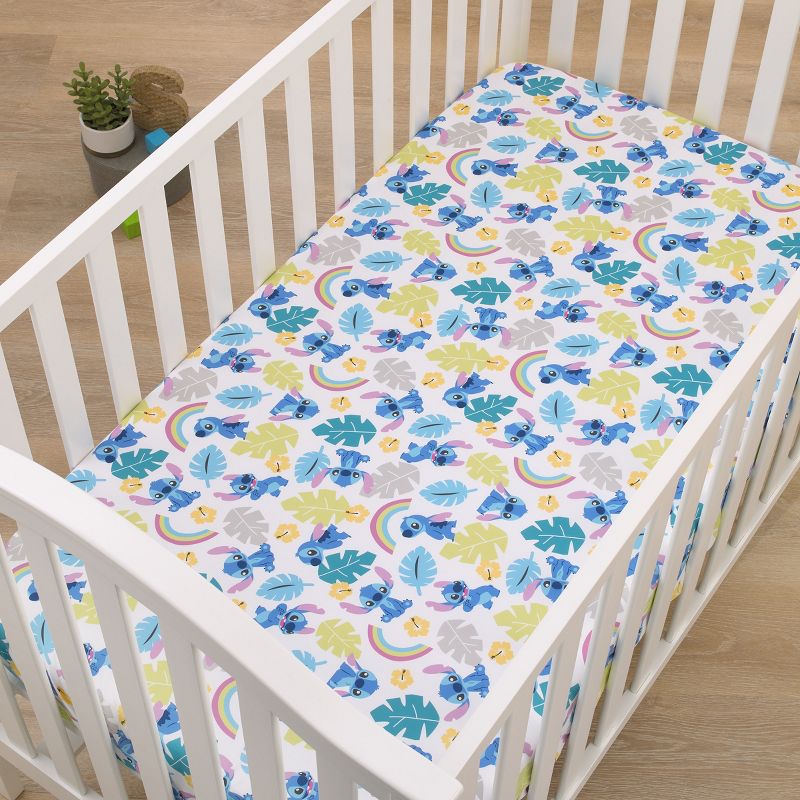 Disney Stitch Blue, Teal, Lime, and White Nursery Fitted Mini Crib Sheet, 4 of 5