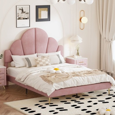 NicBex Queen Upholstered Bed Frame with Elegant Petal Shape Headboard,Platform Bed Frame with Solid Wood Slats Support,Noise-Free,Easy Assembly