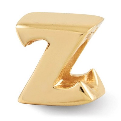 Black Bow Jewelry Letter Z Bead Charm in 14k Yellow Gold Plated Sterling Silver