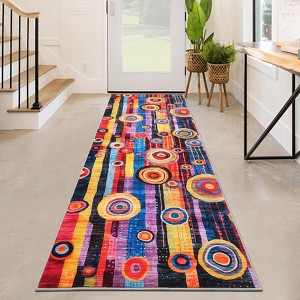 Colorful Machine Washable Runner Rug for Hallways Kitchen Entryway Bedroom Modern Non Slip Ultra Soft Thin Geometric Carpet - 1 of 4