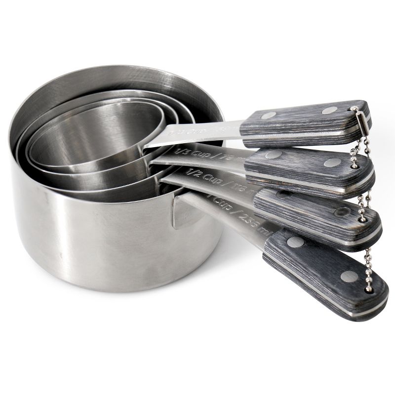 Oster Blakeley 4 Piece Stainless Steel Measuring Cup Set in Dark Gray with Wood Handles, 2 of 7
