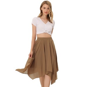 Allegra K Women's Elastic Waist Chiffon Handkerchief Hem Midi Skirt - 1 of 4